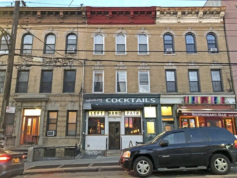 Left Hand Path bar exterior at twilight on Wyckoff Avenue